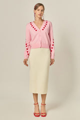 Heart Contrast Knit Cardigan