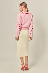 Heart Contrast Knit Cardigan
