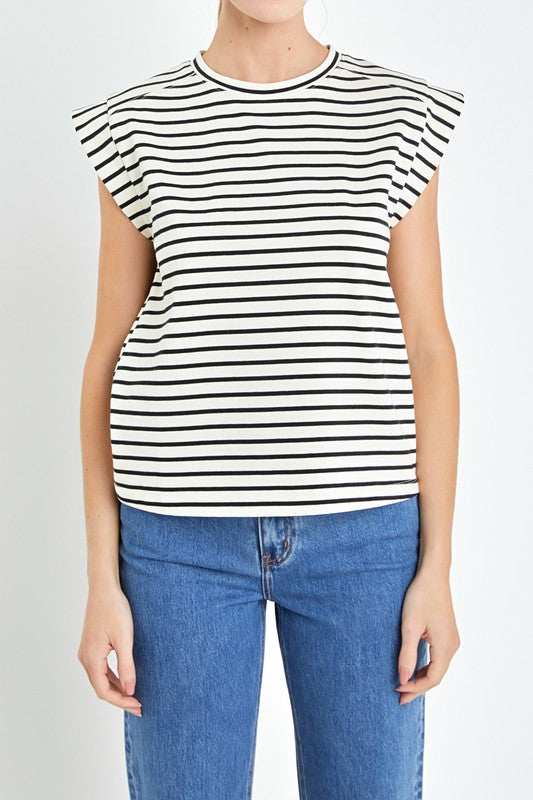 Stripe Rib Cotton T-Shirt