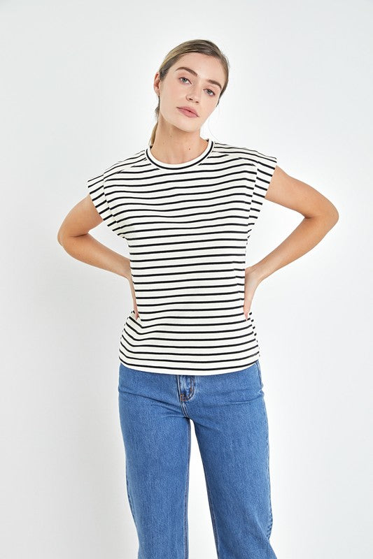 Stripe Rib Cotton T-Shirt
