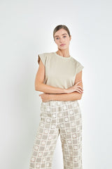 Solid Ribbed Cotton T-Shirt (Taupe, White)