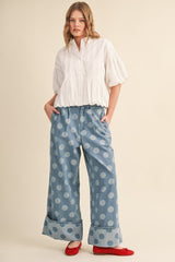 Polka Dot Wide Leg Denim Pants