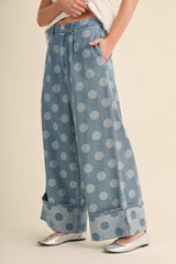 Polka Dot Wide Leg Denim Pants