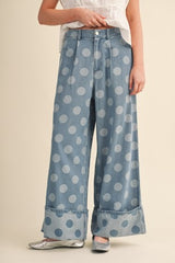 Polka Dot Wide Leg Denim Pants