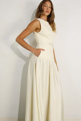 Mixed Fabric Belted Maxi Dress