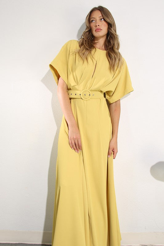 Slit Front Pleated Maxi Dress