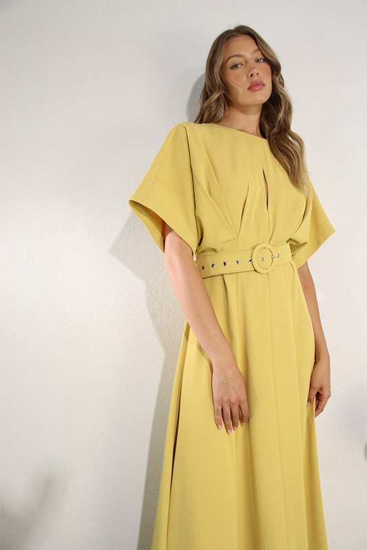 Slit Front Pleated Maxi Dress