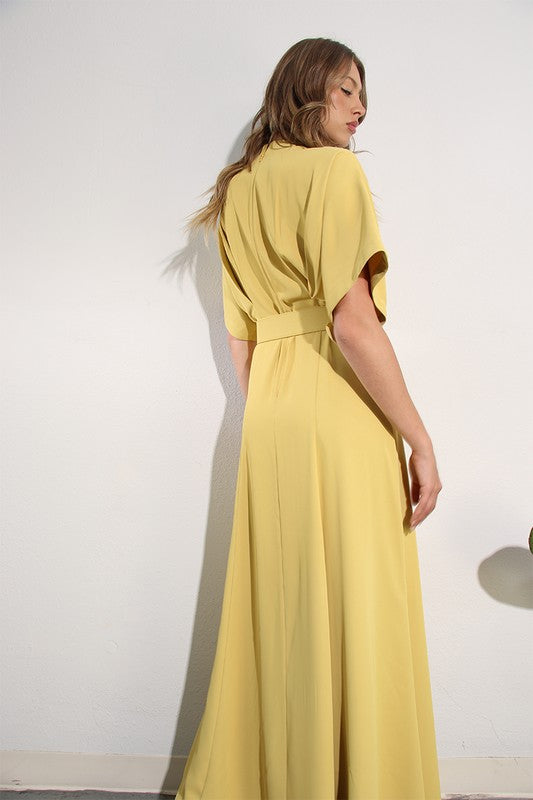 Slit Front Pleated Maxi Dress