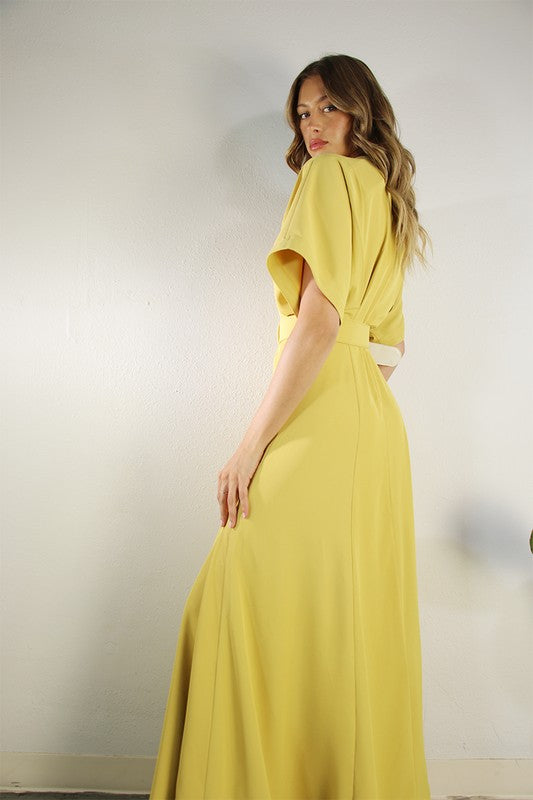 Slit Front Pleated Maxi Dress