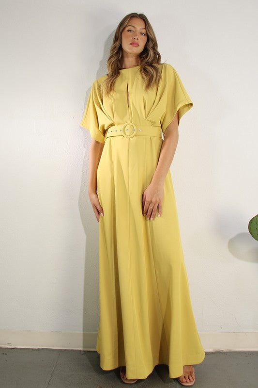 Slit Front Pleated Maxi Dress