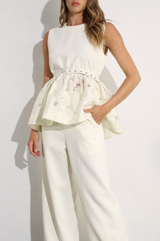 Crochet Lace Ruffle Top And Pants Set
