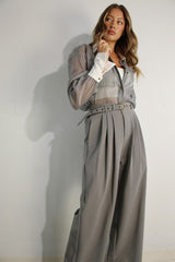 Long Contrast Cuff Sheer Top And Pants Set