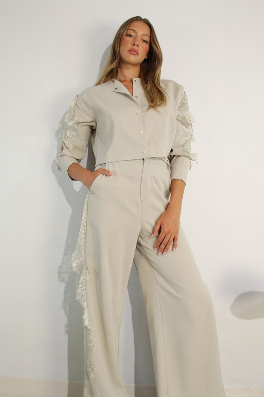 Lace Embellish Top And Pants Set