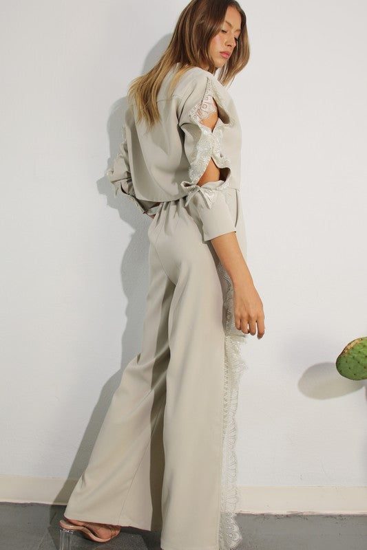 Lace Embellish Top And Pants Set