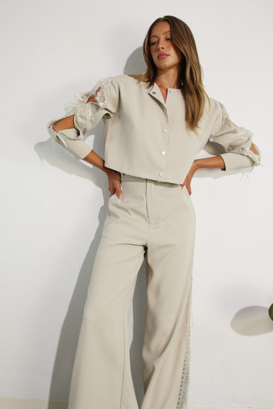 Lace Embellish Top And Pants Set