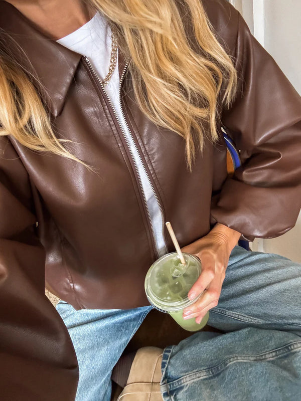 Brown Vegan Leather Jacket