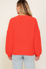Waffle Stitch Round Neck Sweater