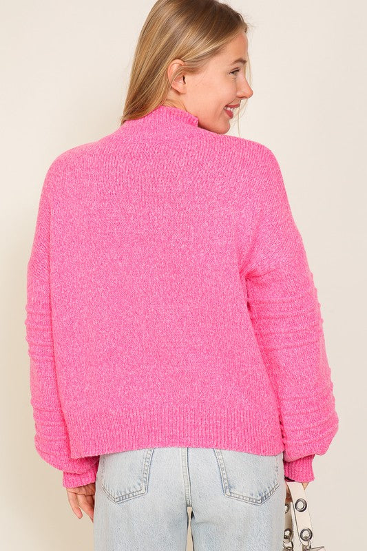 Half Neck Sweater With Detailed Sleeve