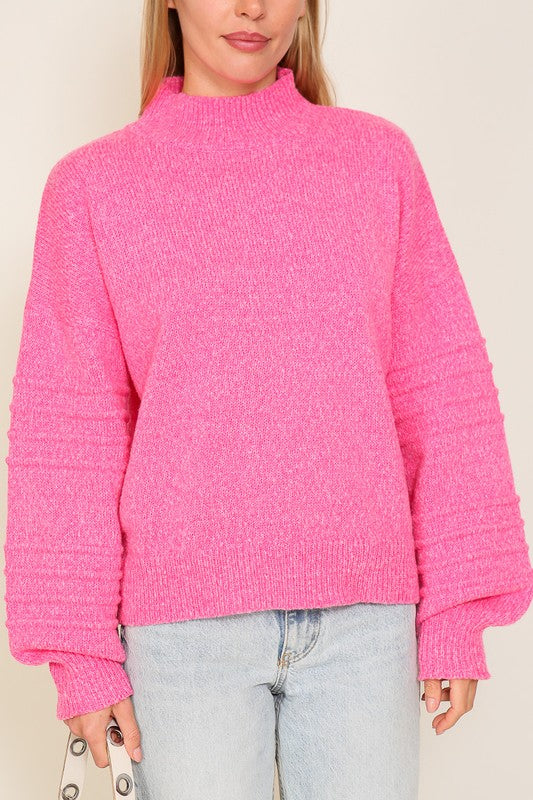 Half Neck Sweater With Detailed Sleeve