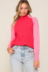 Two Tone Raglan Mock Sweater