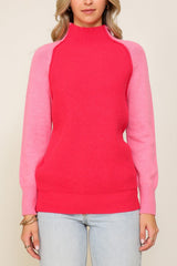 Two Tone Raglan Mock Sweater