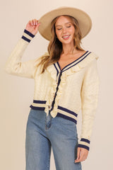 Ruffle-Trim Cable Knit Cardigan