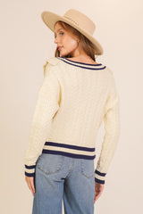 Ruffle-Trim Cable Knit Cardigan