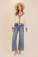 Ruffle-Trim Cable Knit Cardigan