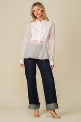 Contrast Button-Down Blouse