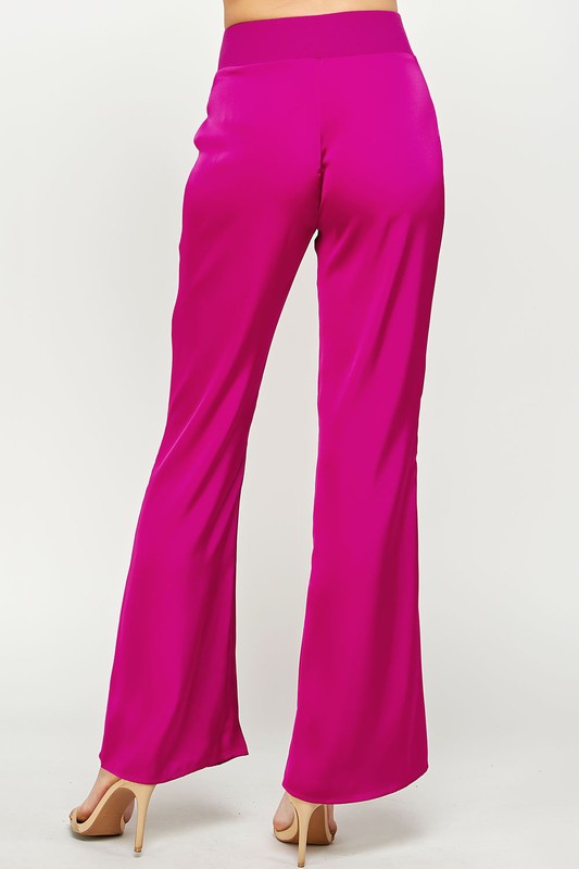 Waist Band Satin Pants (Gray Blue or Magenta)