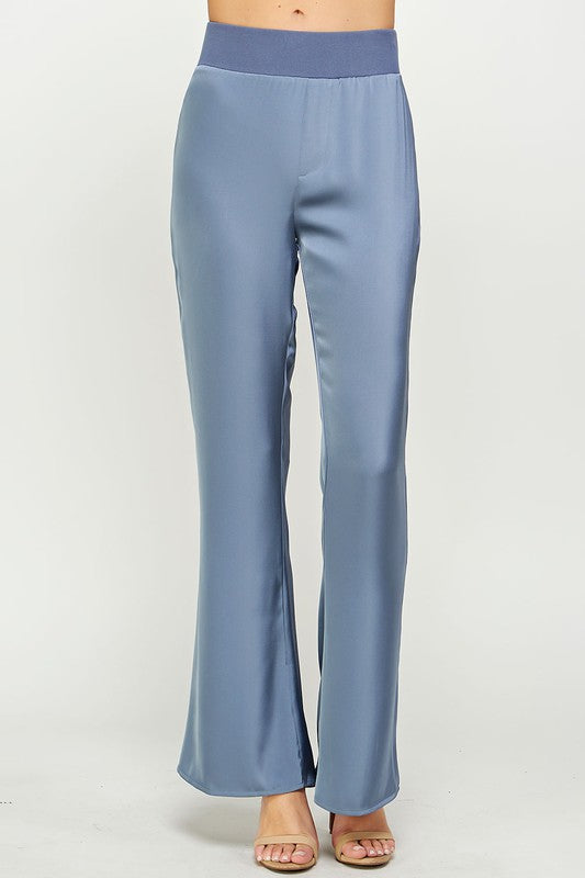 Waist Band Satin Pants (Gray Blue or Magenta)