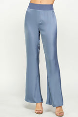Waist Band Satin Pants (Gray Blue or Magenta)