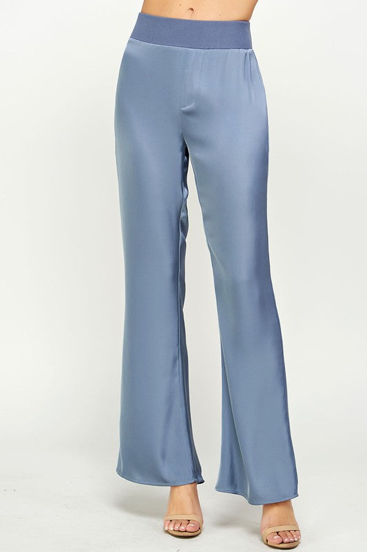 Waist Band Satin Pants (Gray Blue or Magenta)