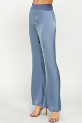 Waist Band Satin Pants (Gray Blue or Magenta)