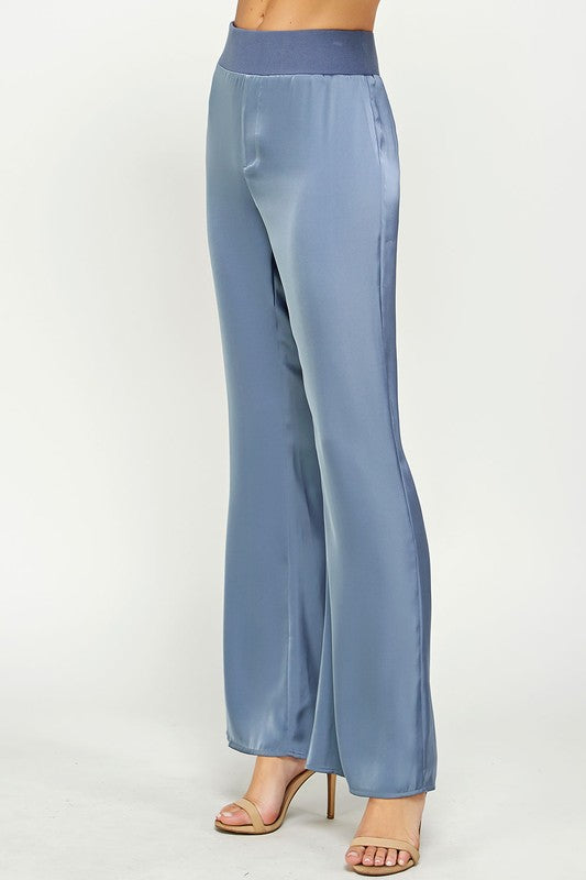 Waist Band Satin Pants (Gray Blue or Magenta)