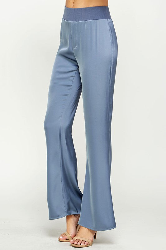 Waist Band Satin Pants (Gray Blue or Magenta)