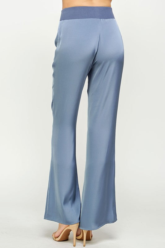 Waist Band Satin Pants (Gray Blue or Magenta)