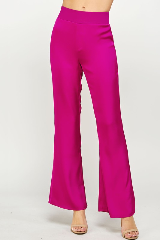 Waist Band Satin Pants (Gray Blue or Magenta)