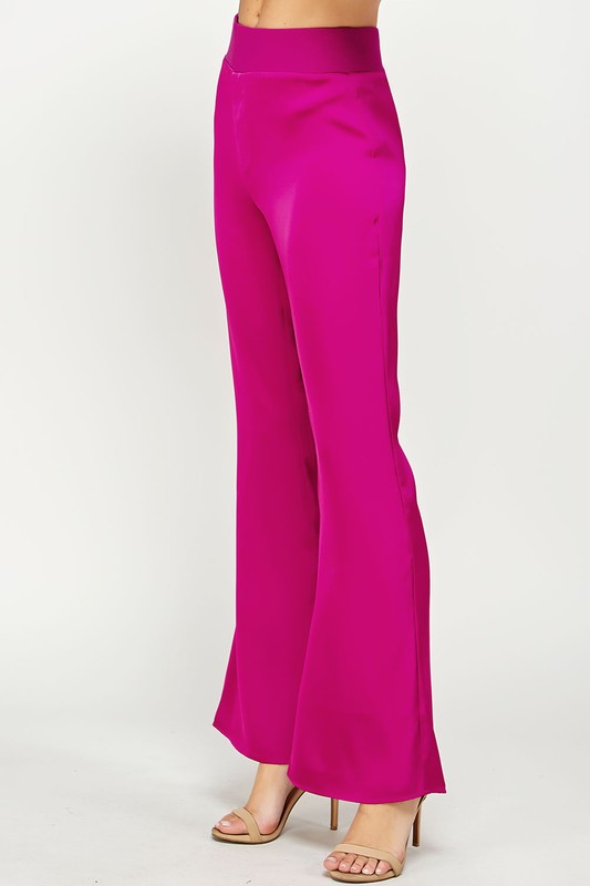Waist Band Satin Pants (Gray Blue or Magenta)