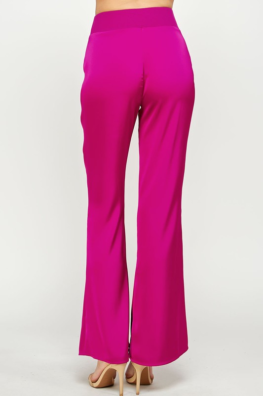Waist Band Satin Pants (Gray Blue or Magenta)