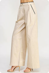 Contrast Detail Linen Pants