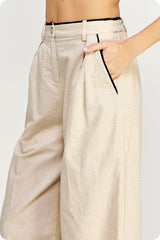 Contrast Detail Linen Pants