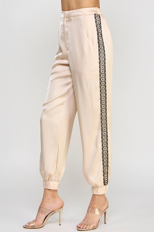 Side lace Strap Satin Jogger Pants