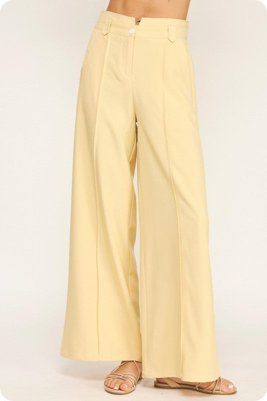 Contrast Top-Stitch Wide-Leg Trousers (2 Color Ways)