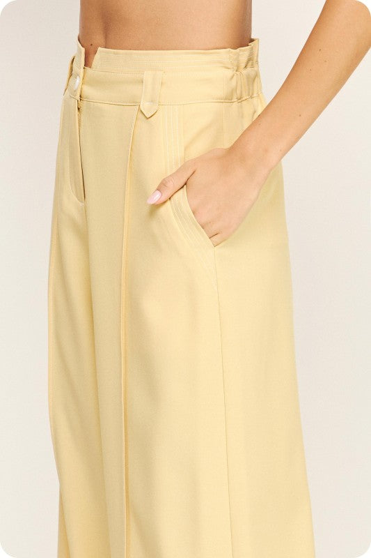 Contrast Top-Stitch Wide-Leg Trousers (2 Color Ways)