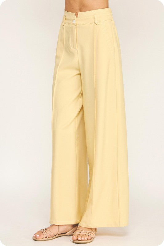 Contrast Top-Stitch Wide-Leg Trousers (2 Color Ways)