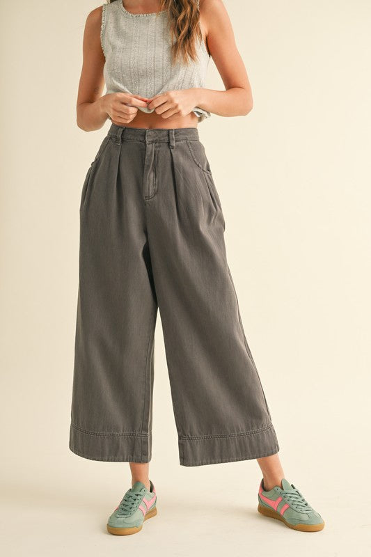 Wide Leg Washed Cotton Pants