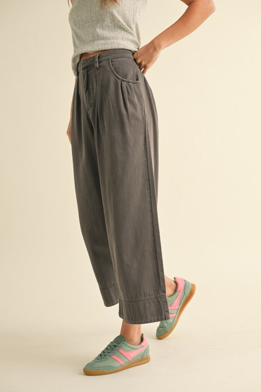 Wide Leg Washed Cotton Pants