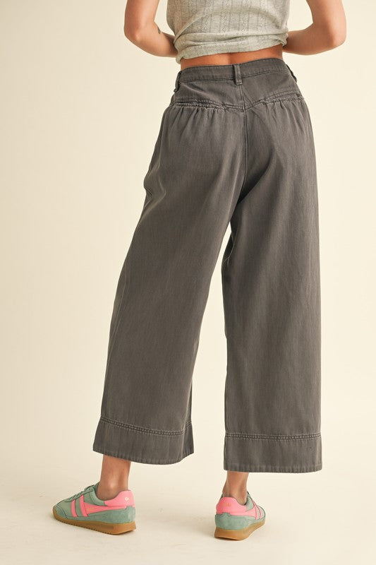 Wide Leg Washed Cotton Pants