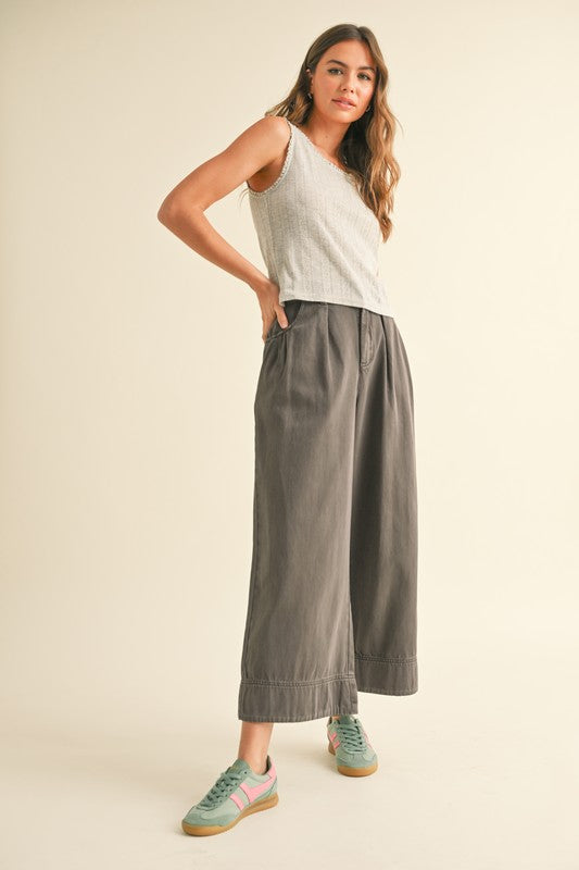 Wide Leg Washed Cotton Pants